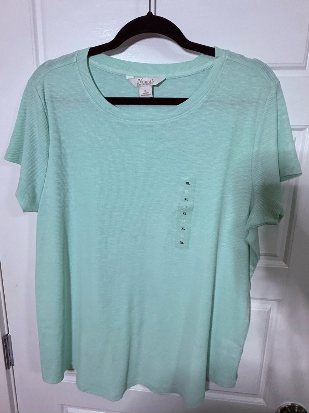 NWT XL Natural Reflections Mint Crewneck Short-Sleeve Top. Ribbed and cotton